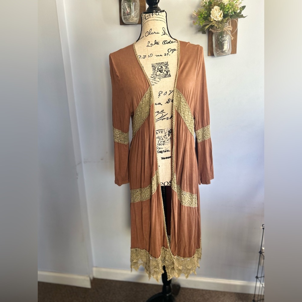 POL bohemian kimono lace crochet details bell sleeves Gypsy western hippie indie